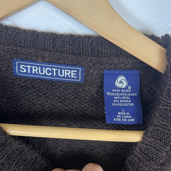 Vintage Structure Wool Sweater sz L Brown Orange Stripe Grunge Kurt Cobain Baggy - Picture 5 of 8